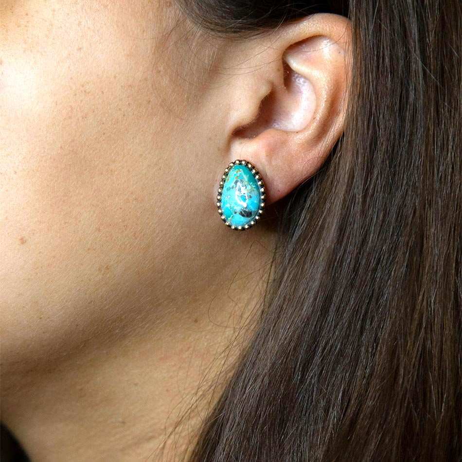 Clip On Blue Turquoise Golden Earrings - Barse Jewelry - Flyclothing LLC