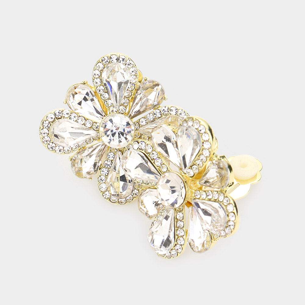 Clover Glass Stone Cluster Clip On Earrings - Madeline Love - Flyclothing LLC