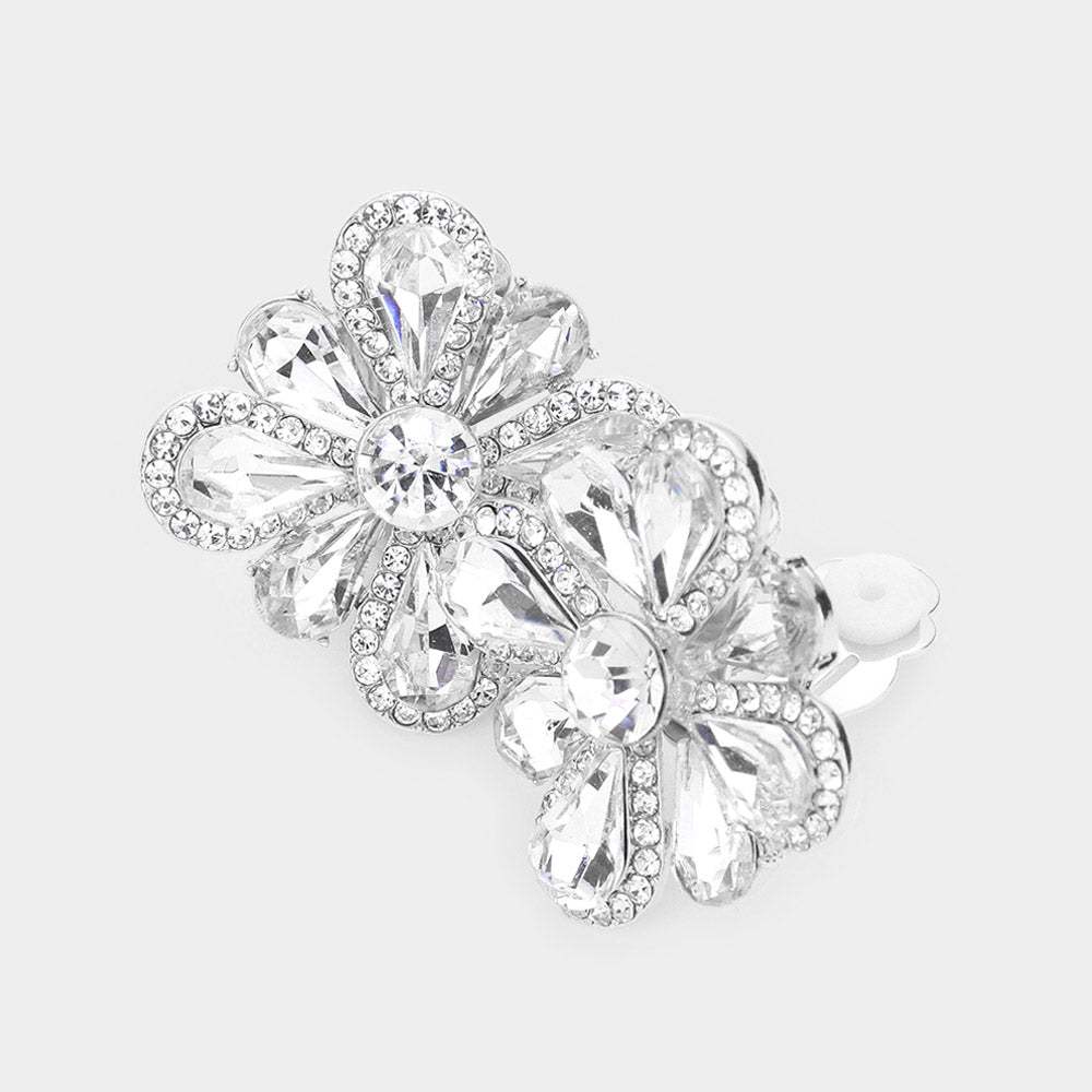 Clover Glass Stone Cluster Clip On Earrings - Madeline Love - Flyclothing LLC