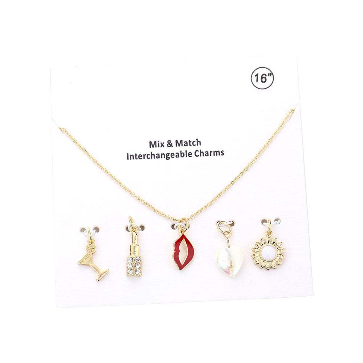 Cocktail Lipstick Heart Pearl Interchangeable Necklace - Madeline Love - Flyclothing LLC