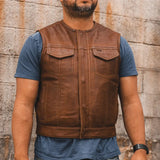 Lowside Men's Perforated Motorcycle Leather Vest - First Manufacturing Company - Flyclothing LLC