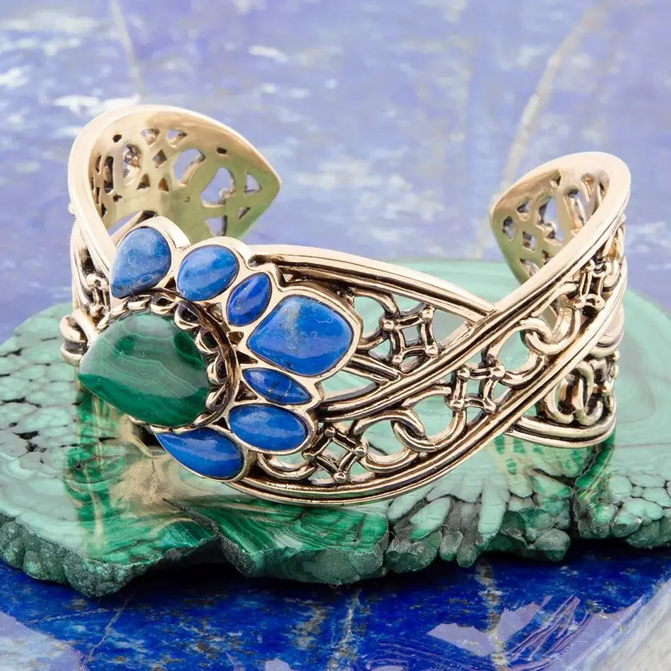 Cognate Green Malachite and Blue Lapis Golden Cuff Bracelet - Barse Jewelry - Flyclothing LLC