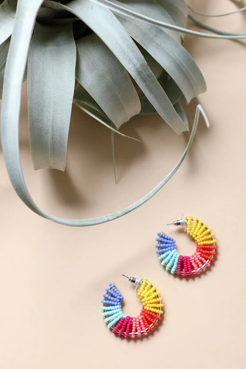 Colorful Beaded Hoop Earrings - Boho Clothing and Accessories - Flyclothing LLC