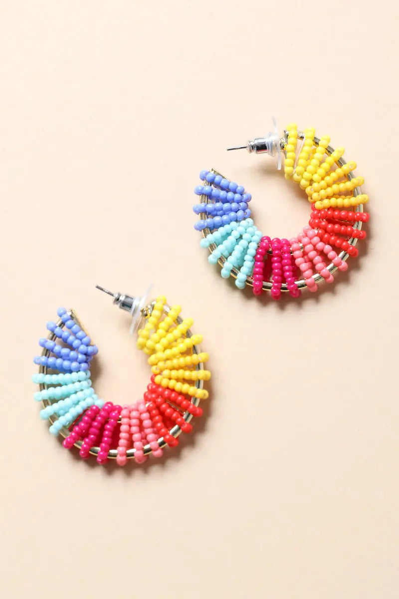 Colorful Beaded Hoop Earrings - Boho Clothing and Accessories - Flyclothing LLC