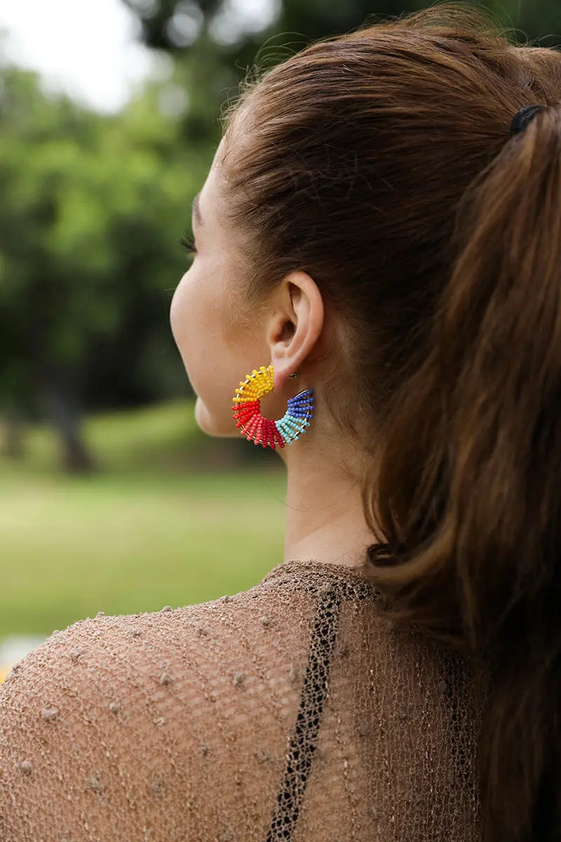 Colorful Beaded Hoop Earrings - Boho Clothing and Accessories - Flyclothing LLC