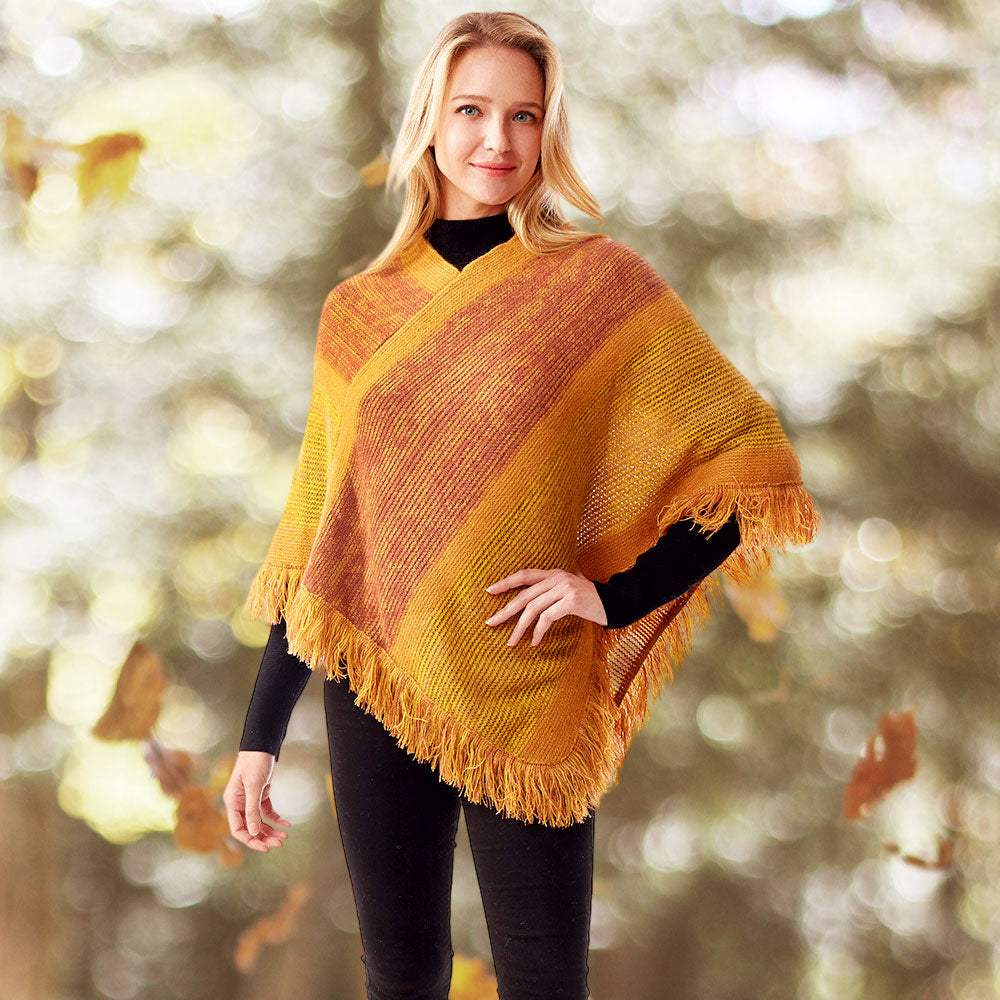 Colorful Vertical Stripe Patterned Poncho - Madeline Love - Flyclothing LLC