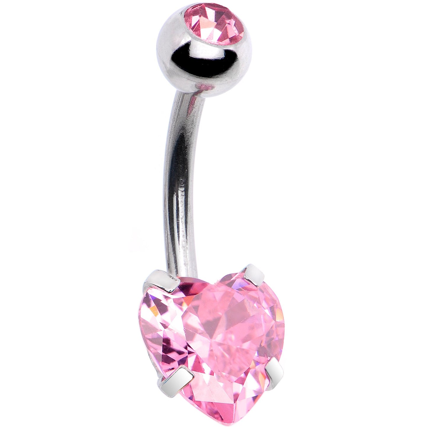 Pink CZ Gem Heart Kissed Rose Flower Dangle Belly Ring - BodyCandy - Flyclothing LLC