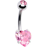 Pink CZ Gem Heart Kissed Rose Flower Dangle Belly Ring - BodyCandy - Flyclothing LLC