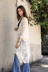 Contrast Mesh Cotton Lace Kimono