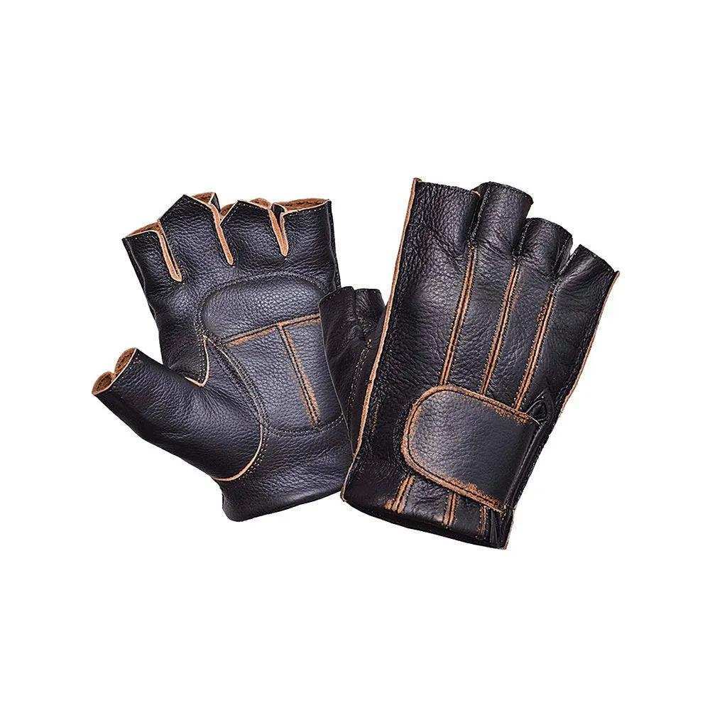 8134.ABR - Mens Fingerless Leather Gloves - Unik Just for Bikers - Flyclothing LLC