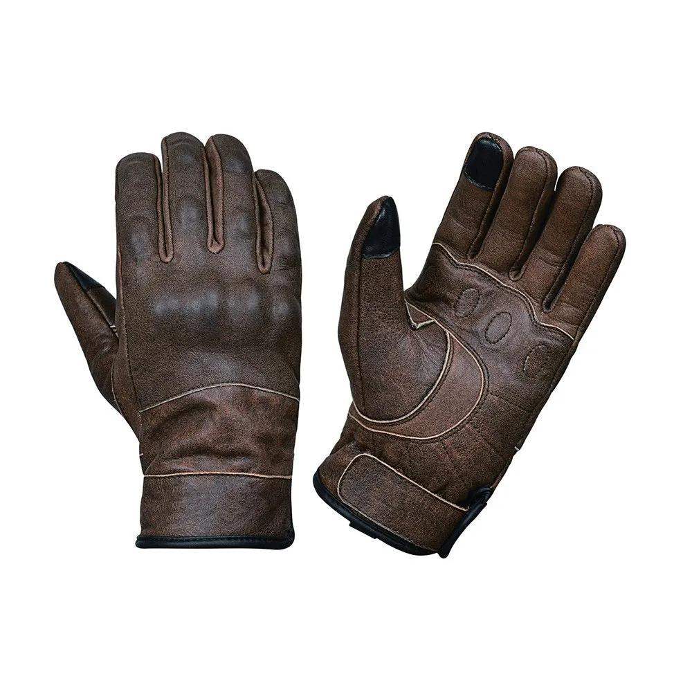 Mens Brown Full Finger Gloves with Knuckle Armor - Unik Just for Bikers - Flyclothing LLC