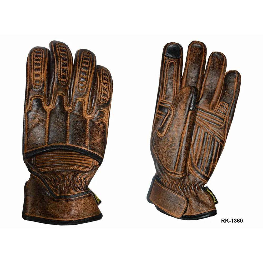 Mens Brown Full Finger Gloves - Unik Just for Bikers - Flyclothing LLC