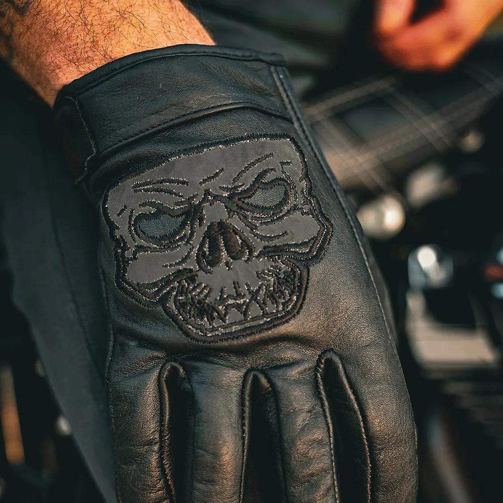 Mens Full Finger Gloves with Reflective Skull Design - Unik Just for Bikers - Flyclothing LLC