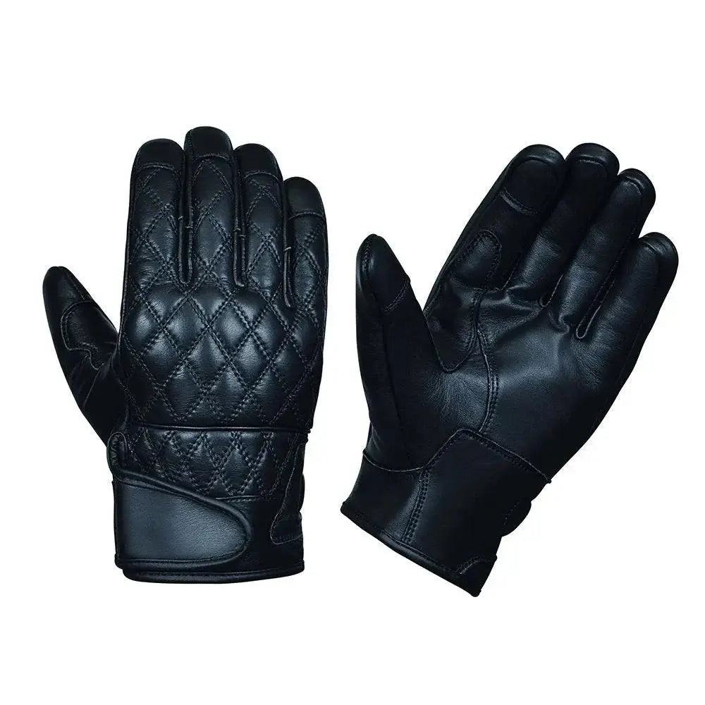 Mens Full Finger Diamond Stitched Gloves - Unik Just for Bikers - Flyclothing LLC