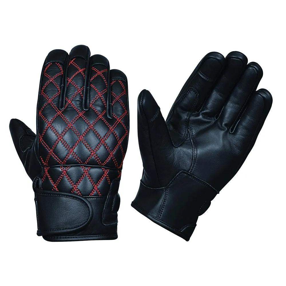 Mens Full Finger Gloves with Red Stitching - Unik Just for Bikers - Flyclothing LLC