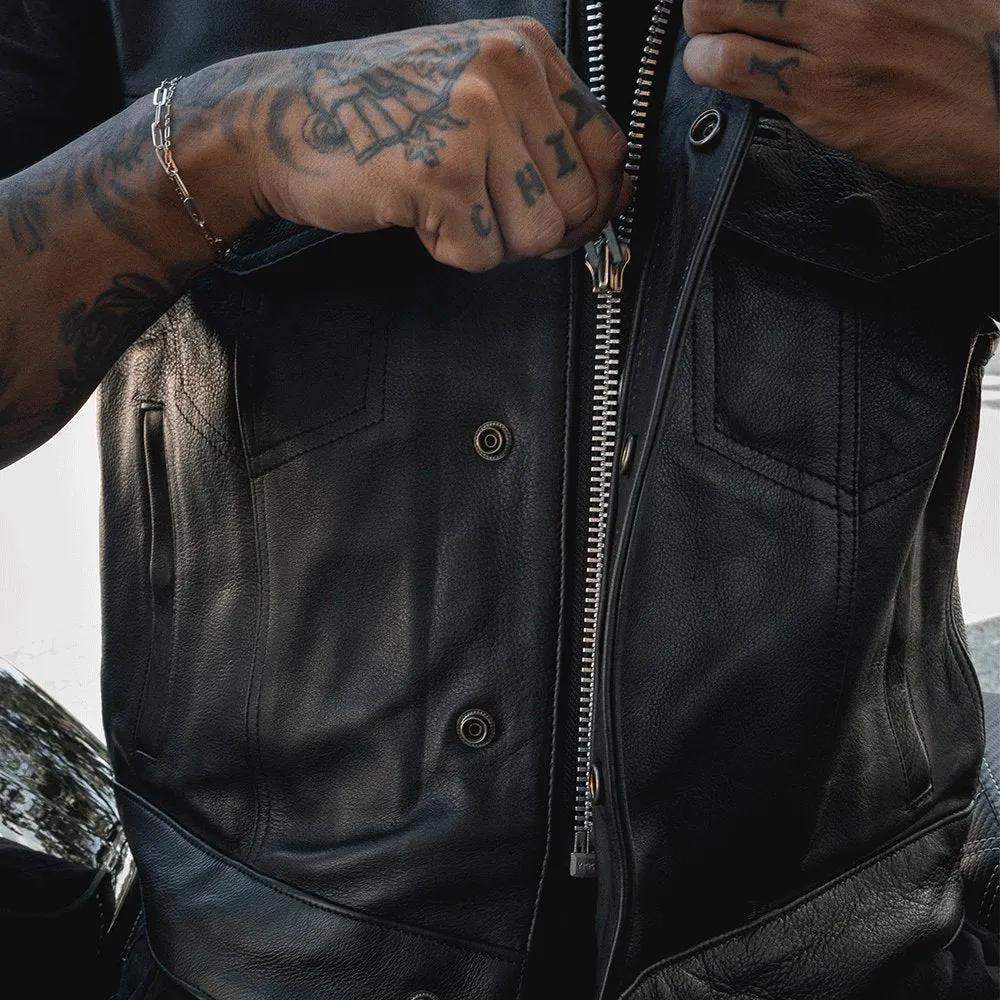 Steelhorse - Men's SOA Club Style Leather Motorcycle Vest - Unik Just for Bikers - Flyclothing LLC