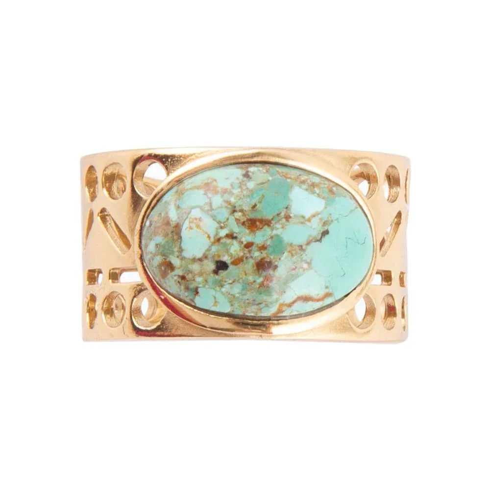 Cut it Out Blue Turquoise Golden Ring - Barse Jewelry - Flyclothing LLC
