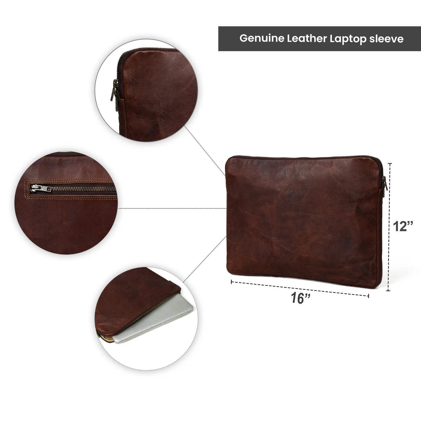 Zento Laptop Sleeve - Dark Brown - Classy Leather Bags - Flyclothing LLC