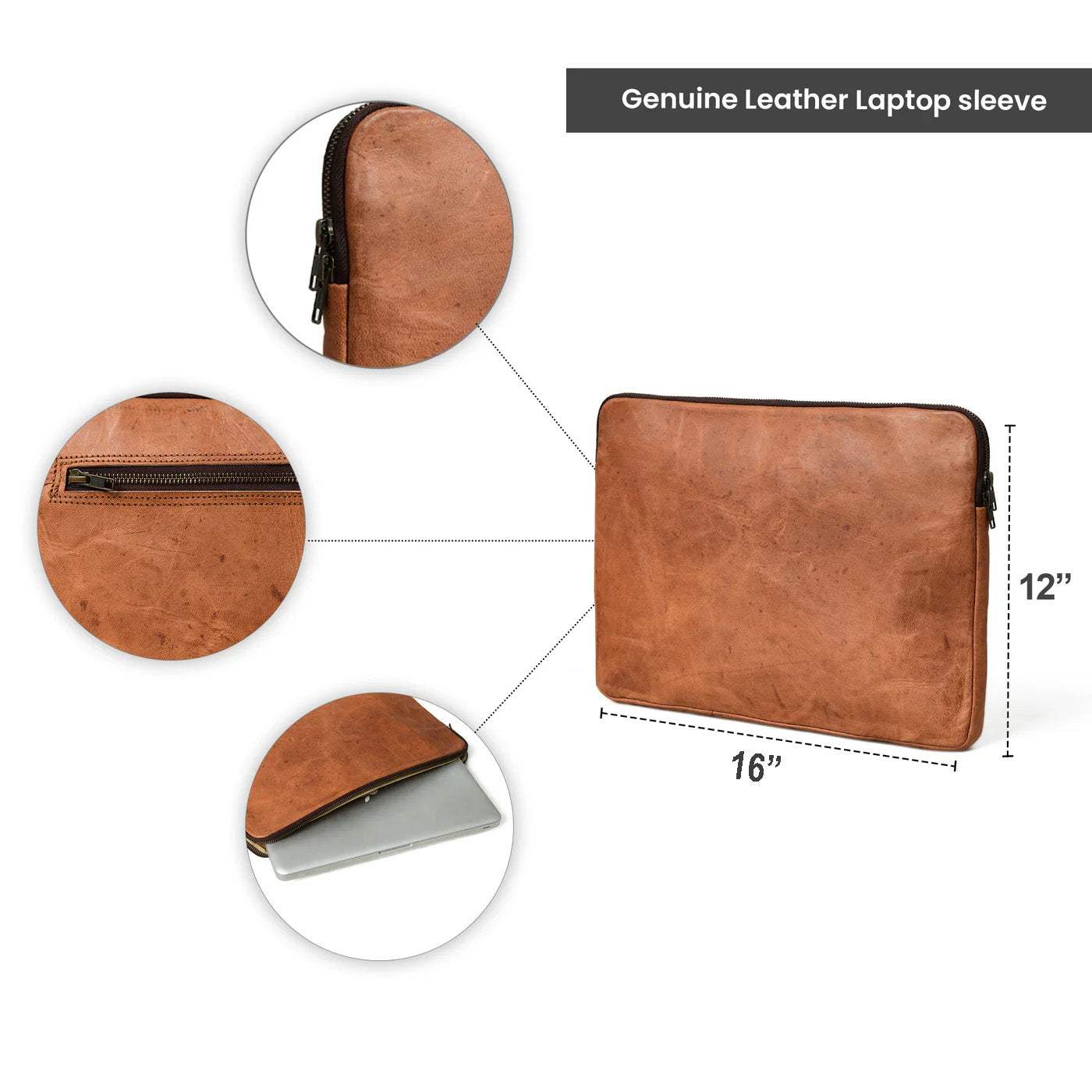 Zento Laptop Sleeve - Tan Brown - Classy Leather Bags - Flyclothing LLC