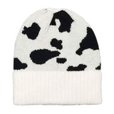 Cow Pattern Ribbed Knit Cuff Beanie Hat - Madeline Love - Flyclothing LLC