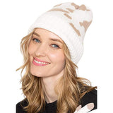 Cow Pattern Ribbed Knit Cuff Beanie Hat - Madeline Love - Flyclothing LLC