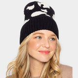 Cow Patterned Ribbed Knit Cuff Beanie Hat - Madeline Love - Flyclothing LLC