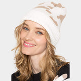 Cow Patterned Ribbed Knit Cuff Beanie Hat - Madeline Love - Flyclothing LLC