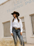Women's Cowboygirl White Solid Tonal Dobby Granddaddy Snap Shirt