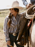 Women's Cowboygirl Ecru & Cowboy Blue Stripe Granddaddy Snap Shirt