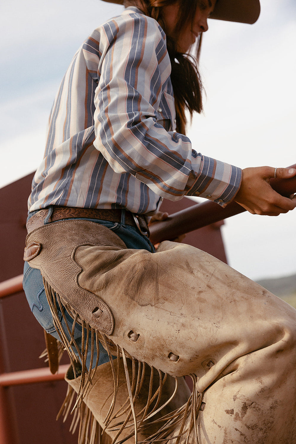 Women's Cowboygirl Ecru & Cowboy Blue Stripe Granddaddy Snap Shirt