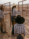 Women's Cowboygirl Horseshoe Cowboy Blue Stripe Print Granddaddy Snap Shirt