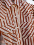 Women's Cowboygirl Ranch Rig Rust Horseshoe Stripe Print Granddaddy Snap Shirt