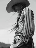 Women's Cowboygirl Horseshoe Cowboy Blue Stripe Print Granddaddy Snap Shirt