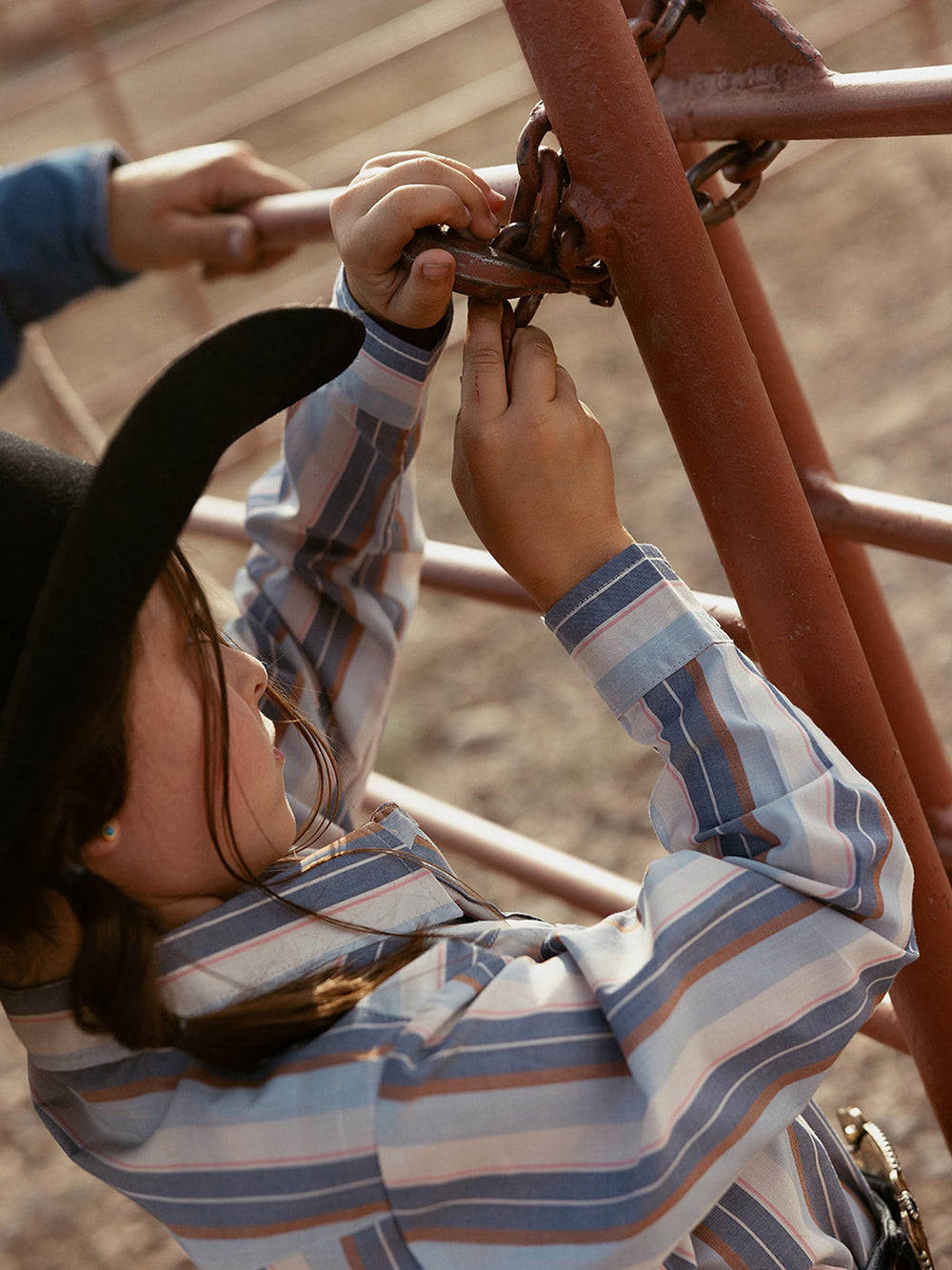 Girl's Cowboygirl Ecru & Cowboy Blue Stripe Granddaddy Western Snap Shirt