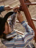 Girl's Cowboygirl Ecru & Cowboy Blue Stripe Granddaddy Western Snap Shirt