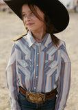 Girl's Cowboygirl Ecru & Cowboy Blue Stripe Granddaddy Western Snap Shirt