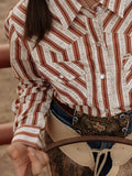 Girl's Cowboygirl Rust Horseshoe Stripe Print Granddaddy Western Snap Shirt