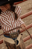 Girl's Cowboygirl Rust Horseshoe Stripe Print Granddaddy Western Snap Shirt