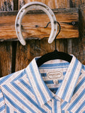 Girl's Cowboygirl Blue Horseshoe Stripe Print Granddaddy Western Snap Shirt