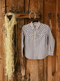 Girl's Cowboygirl Blue Horseshoe Stripe Print Granddaddy Western Snap Shirt