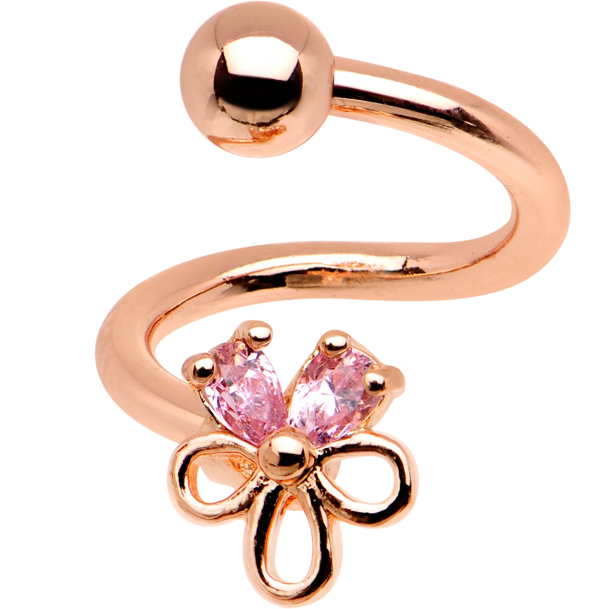 Pink CZ Gem Rose Gold PVD Sage Flower Spiral Twister Belly Ring - BodyCandy - Flyclothing LLC