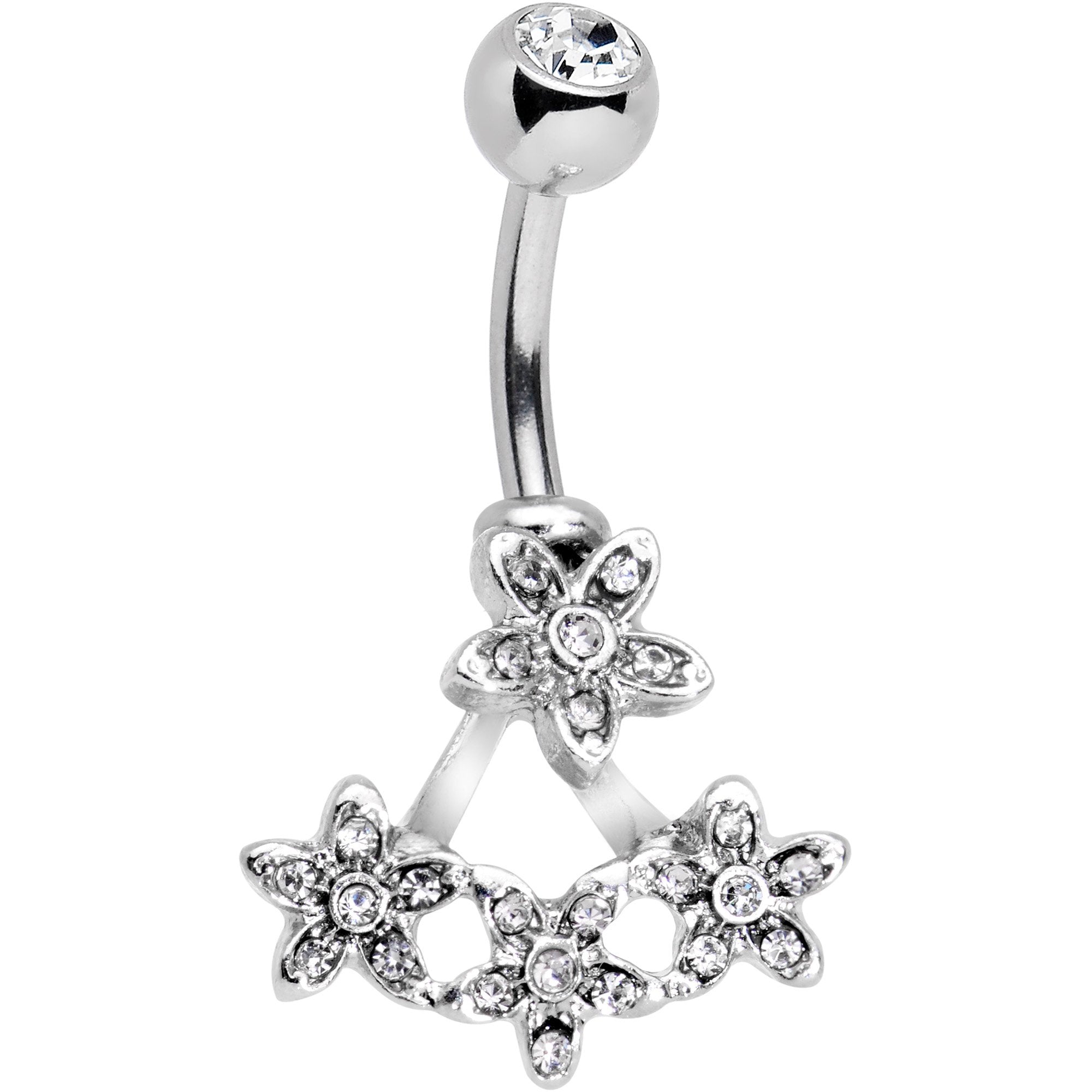 Clear Gem Field of Flowers Dangle Belly Ring - BodyCandy - Flyclothing LLC