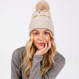 Cozy Color Blocked Pom Pom Beanie Hat - Madeline Love - Flyclothing LLC