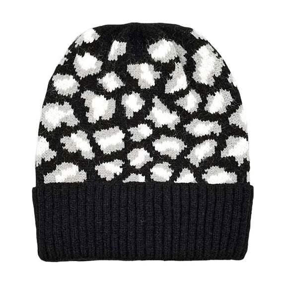Cozy Leopard Patterned Ribbed Knit Cuff Beanie Hat - Madeline Love - Flyclothing LLC