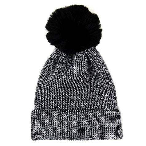 Cozy Metallic Thread Pom Pom Beanie Hat - Madeline Love - Flyclothing LLC