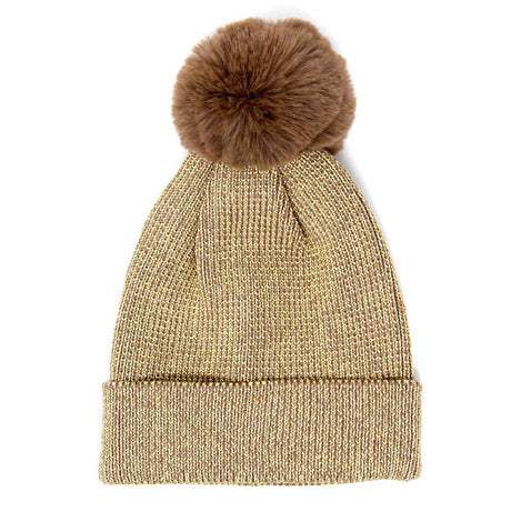 Cozy Metallic Thread Pom Pom Beanie Hat - Madeline Love - Flyclothing LLC