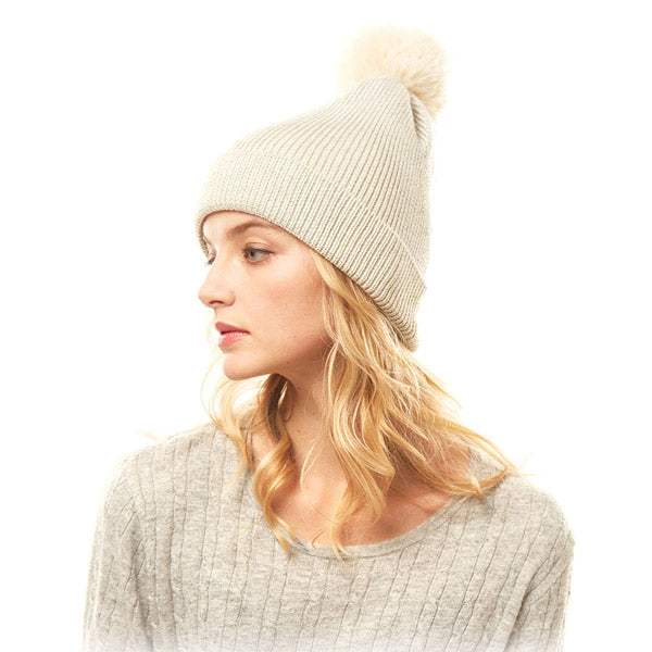 Cozy Metallic Thread Pom Pom Beanie Hat - Madeline Love - Flyclothing LLC