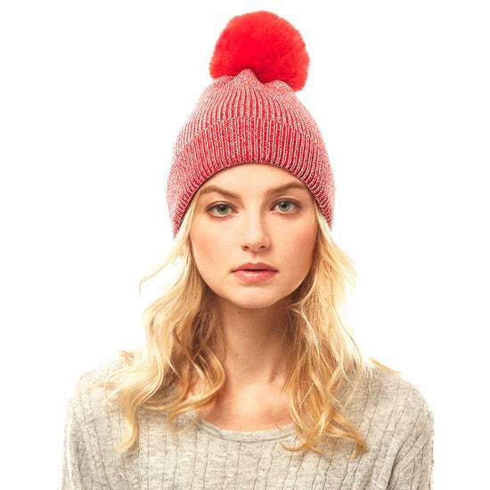 Cozy Metallic Thread Pom Pom Beanie Hat - Madeline Love - Flyclothing LLC