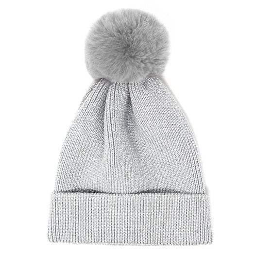 Cozy Metallic Thread Pom Pom Beanie Hat - Madeline Love - Flyclothing LLC