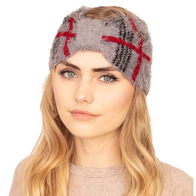 Cozy Plaid Check Patterned Earmuff Headband - Madeline Love - Flyclothing LLC